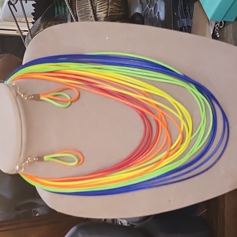 NWOT Multi-colored Leather corded necklace and earrings